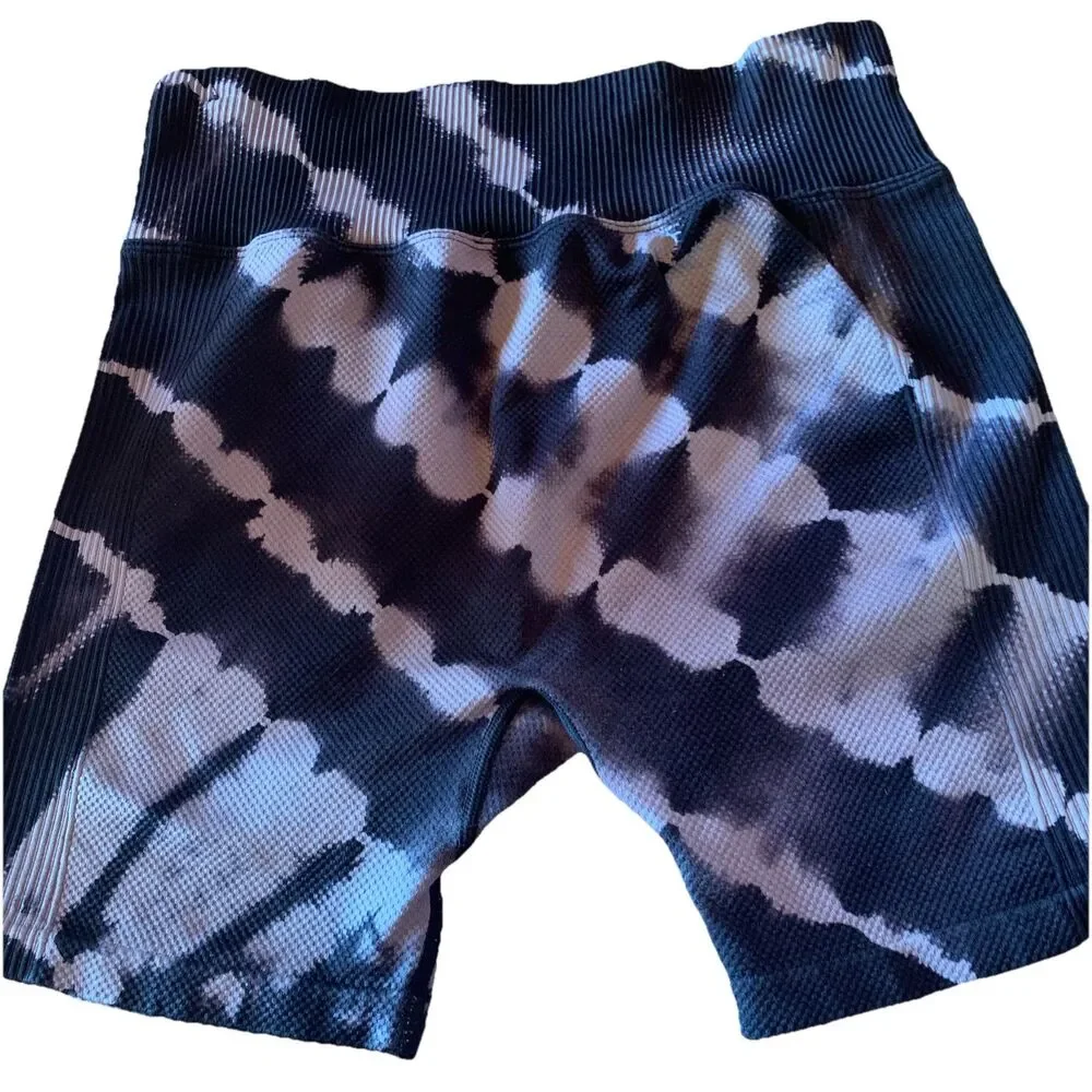Pink Active Bike Gym Shorts Sz Large Ribbed Textured Athletic Workout Black Gray